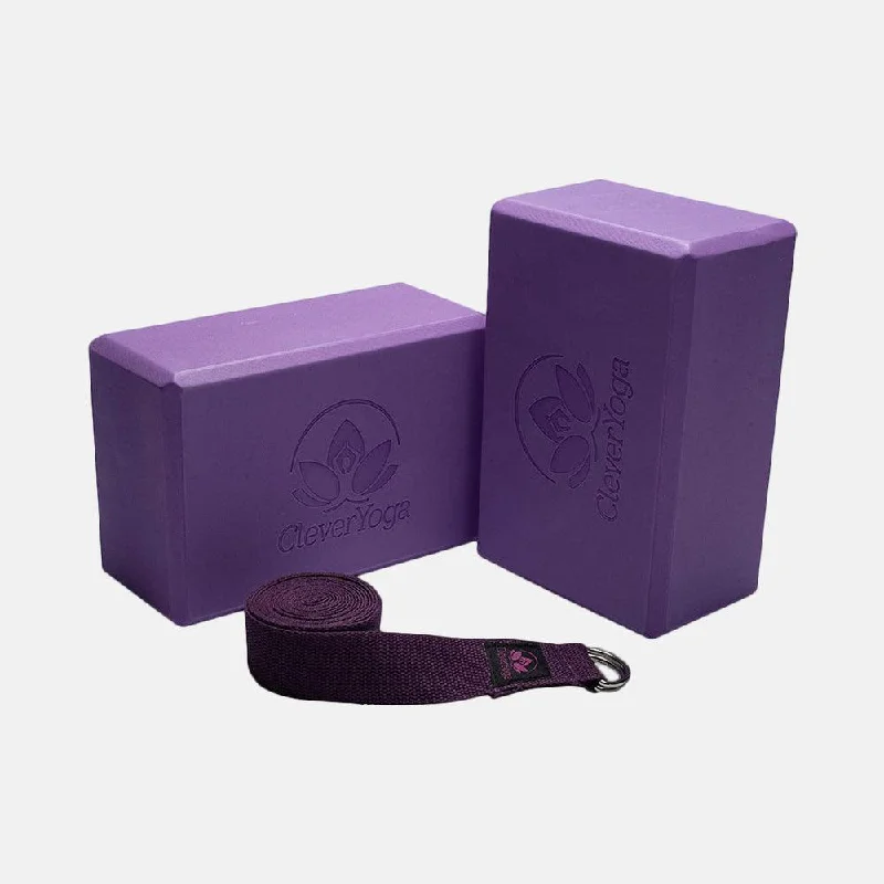 Yoga Block and Strap Set: Extra Light Foam Blocks with Stretch Strap - Exercise Accessories for All Levels