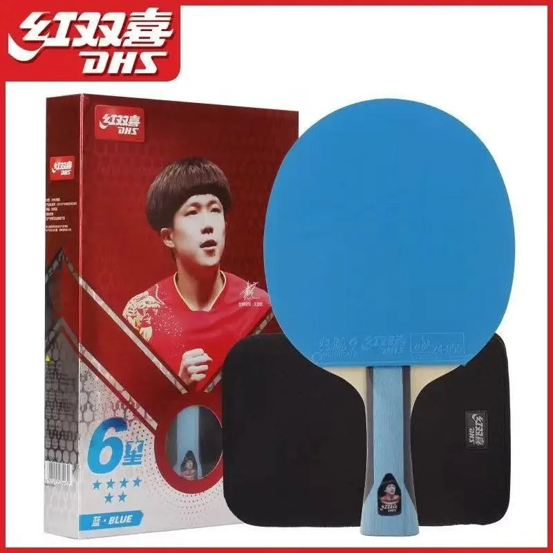 DHS 6 Star Colored Table Tennis Bat – 7 Ply Blade & Hurricane 9 & 3 Rubbers